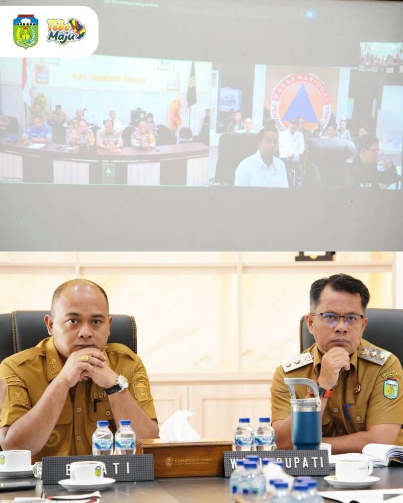 Sumber foto dari facebook Kominfo Tebo, Bupati dan Wakil Bupati Rapat virtual.